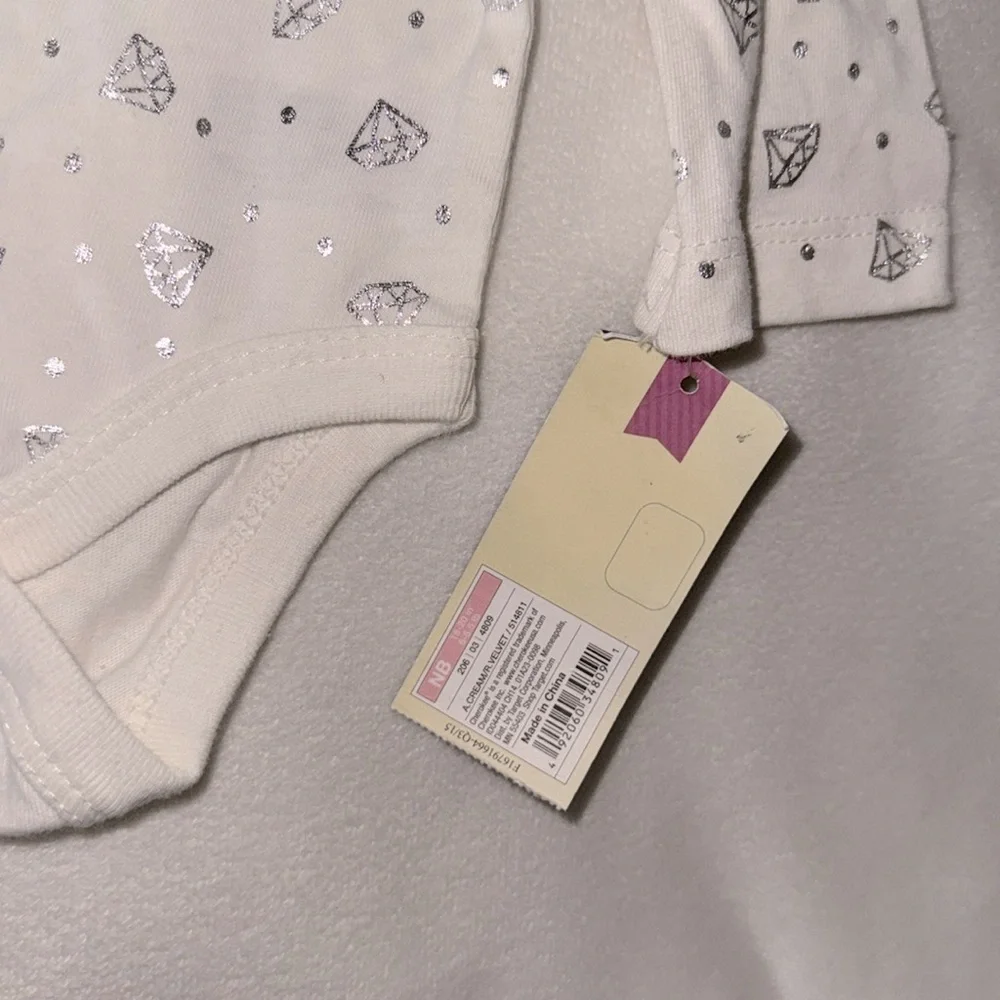 Cherokee White and Red Bodysuit with Red Bow and Silver Diamonds Onesie Newborn